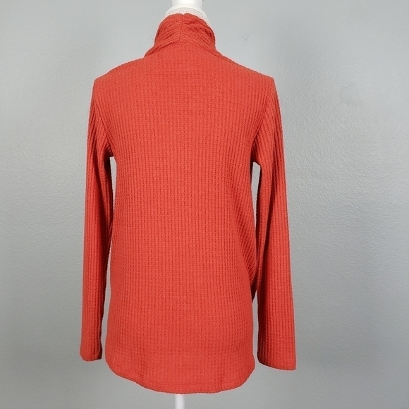 Akemi + Kin Anthropologie Woodruff Waffle Knit Wrap Sweater Top Orange - Picture 5 of 8